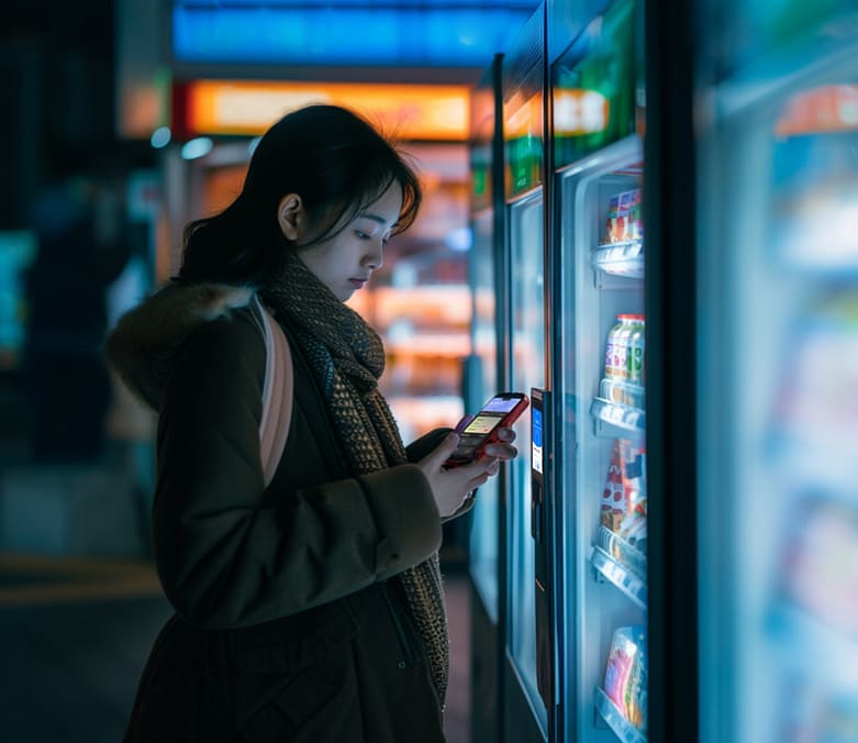 Girl in front of vending machine